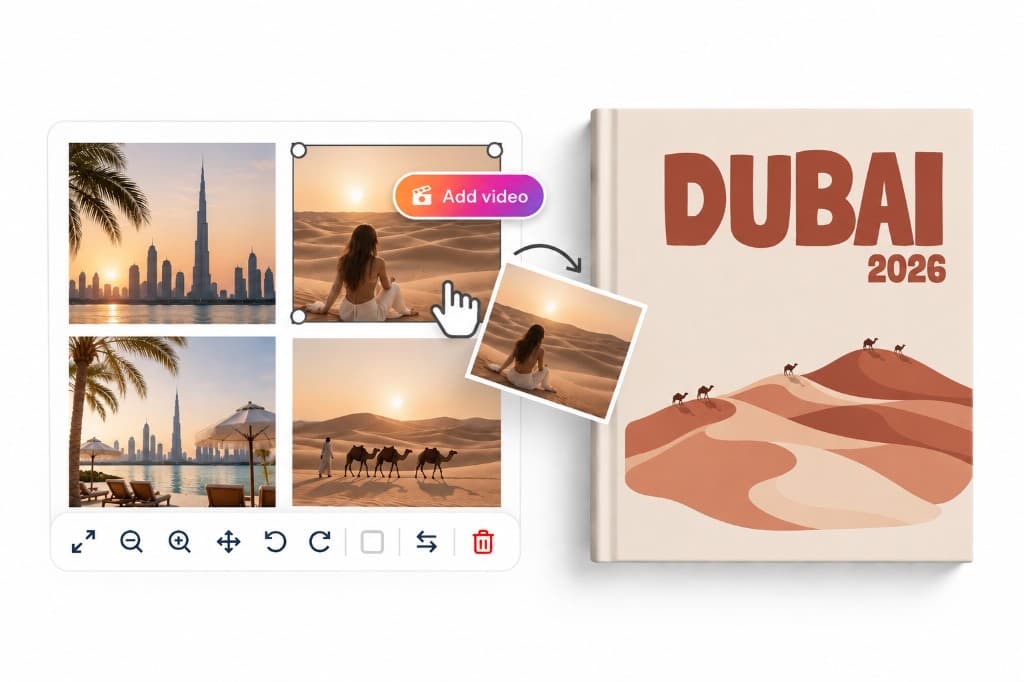 The Glimp editor with a Dubai photobook in progress